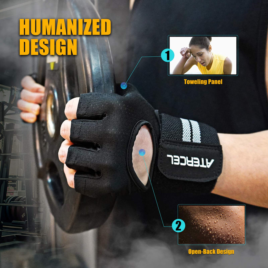 ATERCEL Weight Lifting Gloves Breathable Workout Gloves with Wrist Support for Gym, Exercise, Pull Ups, Super Lightweight for Men and Women, Full Palm Protection, Black, L
