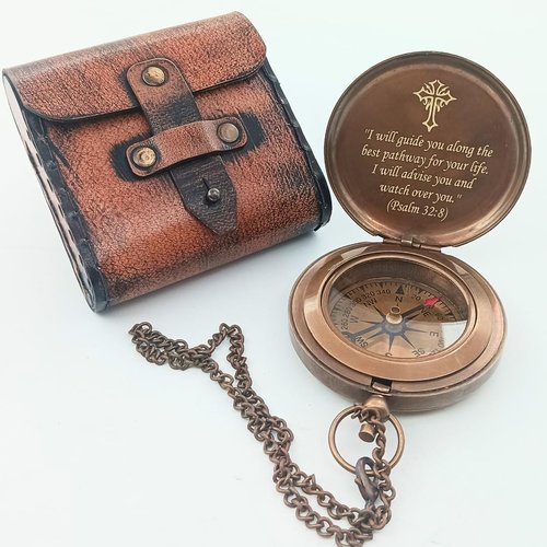 DAYOL'X Psalm 32:8 Engraved Personalized Compass - Baptism Gifts for Boys Girls, First Communion, Best Graduation Gift - Best College Graduation Gift - Religious Jewelry - Personalized Bibles Quote