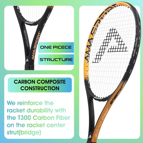 AMA SPORT PRO Dude Adult Tennis Racket - Pre-Strung Light Balance 27 inch Tennis Racquet for Women and Men Grip Size 2-4 1/4" (Orange)