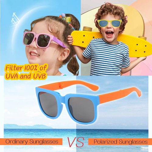 4 Pack Kids Sunglasses, Foldable Toddler Sunglasses Age 2-4 6-8 10-12 Boys Girls, Cute Sun Glasses for Kids(Rectangle)