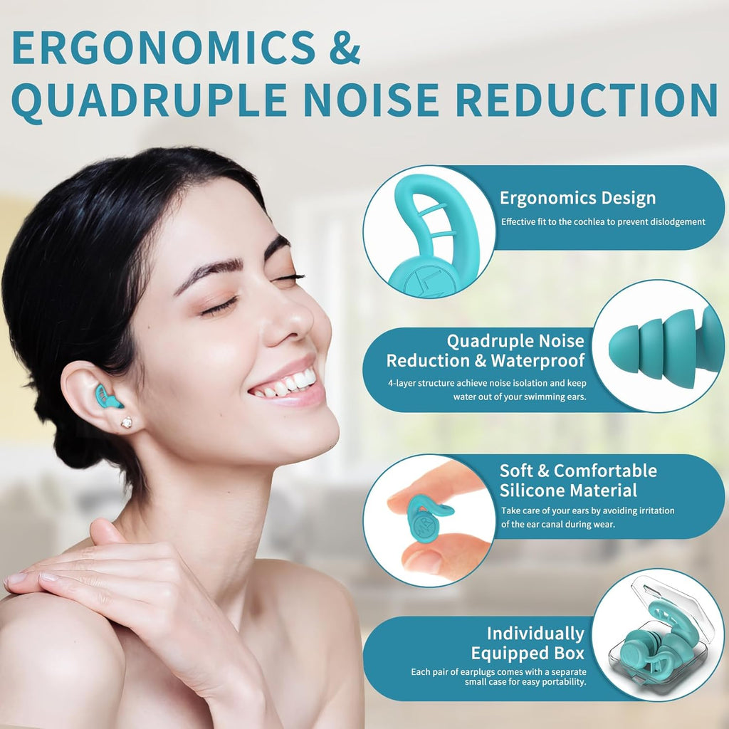 Skiennix Swimming Ear Plugs - 6 Pairs Reusable Silicone Waterproof Earplugs for Water Sports | Unisex