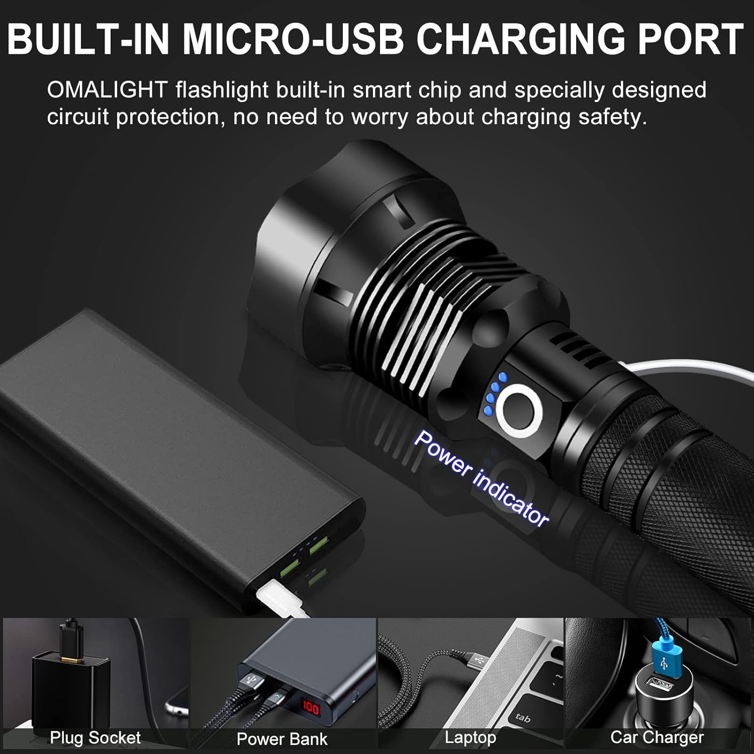 OMALIGHT Rechargeable LED Flashlight - 90,000 Lumens Super Bright Tactical Light | Waterproof, Zoomable, 10 Modes