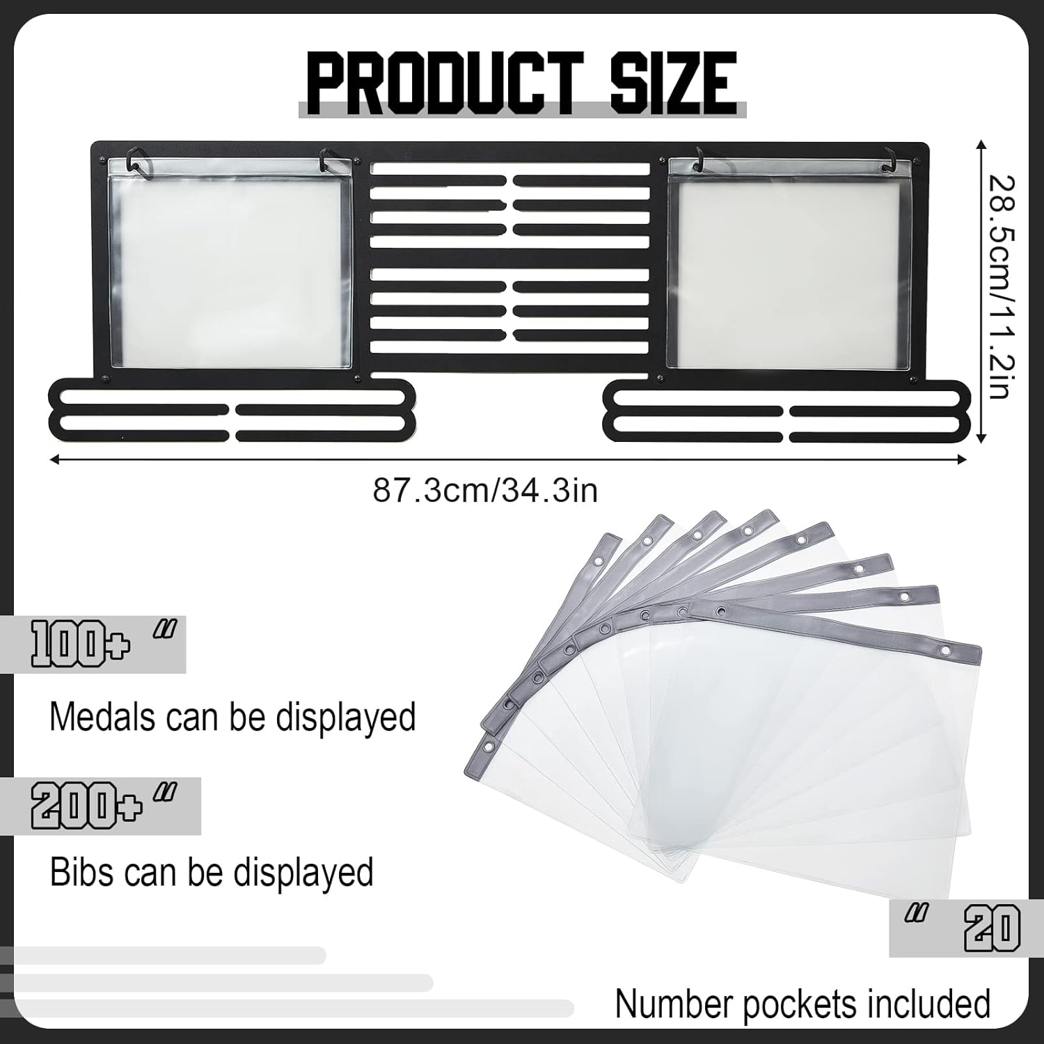 Shimeyao Medal Display Hanger - Wall-Mounted Rack for Over 100 Medals & 200 Race Bibs