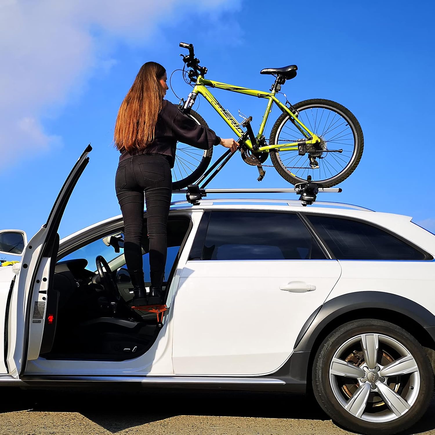 TOOENJOY Universal Fit Car Door Step - Foldable Roof Rack Pedal Ladder for Easy Rooftop Access (Orange)
