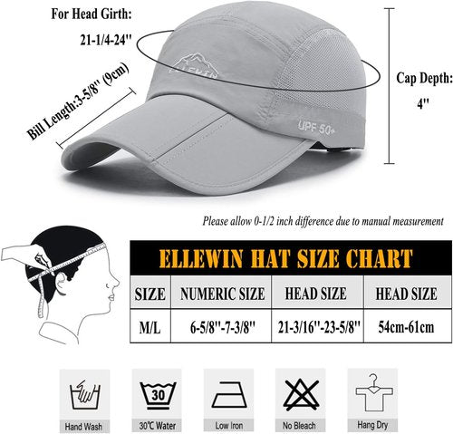 ELLEWIN Unisex Baseball Cap - Foldable Sports Hat with UPF 50+ Sun Protection | 2 Pack