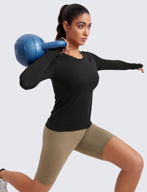 CRZ YOGA Seamless Long Sleeve Shirt for Women - Breathable Workout Top in Waist Length