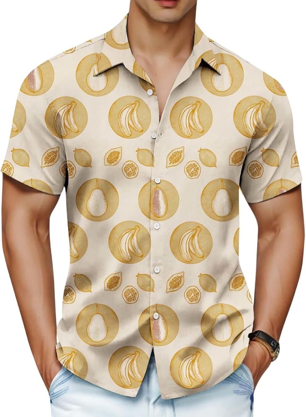 Skiennix Men's Hawaiian Shirt - Unique Fruit Print for Summer Vacations | Tropical Button-Up Tee