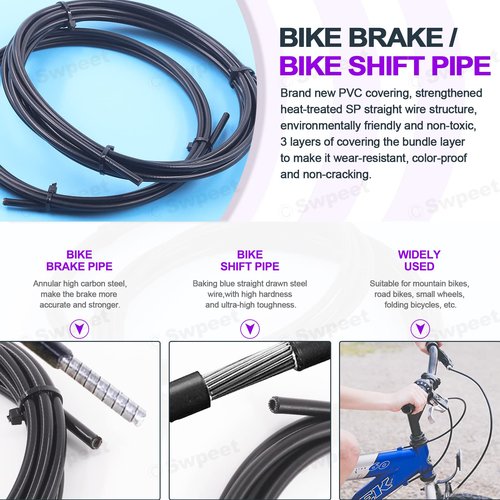 Swpeet 83Pcs Stainless Steel Bike Cable Cutter and Brake Cable Housing Shift Cable Housing with End Caps, Bike Brake Cable Shifter Cable and O-Rings Kit, Perfect for Mountain Road Bike Bicycle