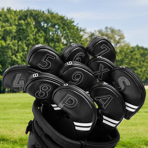 Craftsman Golf Magnetic Closure Pemium Leather Black White Stripes Iron Headcover Cover 10pcs/Set