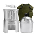 BeGrit Military Canteen Army Canteen WWII US G.I. Style Canteen Kit with Aluminum Cup Stove Stainless Steel Spoon Fork for Hiking Backpacking Camping