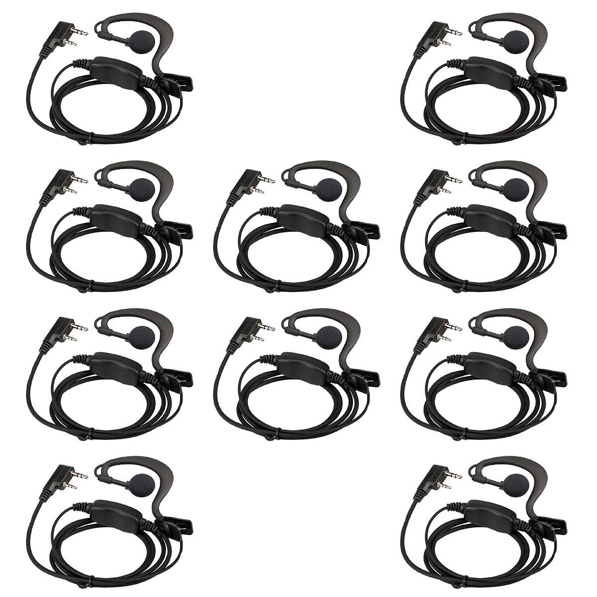 Retevis Case of 10, Two Way Radio Earpiece with Mic Single Wire Earhook Headset for RT22 RT21 RT68 RT68H H777 H777H RT86A RT86S, Compatible with Pxton, Baofeng BF-888S/BF-T26, Kenwood Walkie Talkies