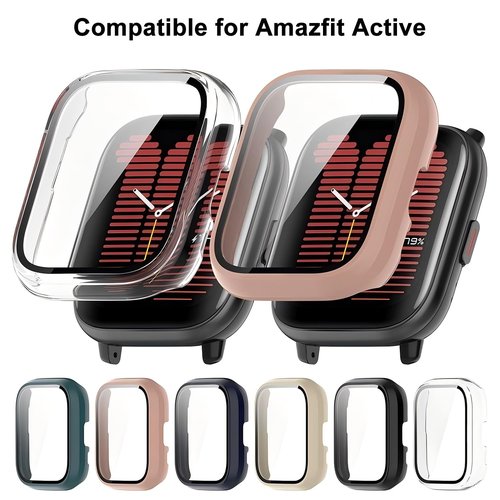HXFRTYU 8 Pack Case for Amazfit Active Screen Protector, Hard PC Bumper Overall Protective Tempered Glass Cover Accessories for Women Men Clear