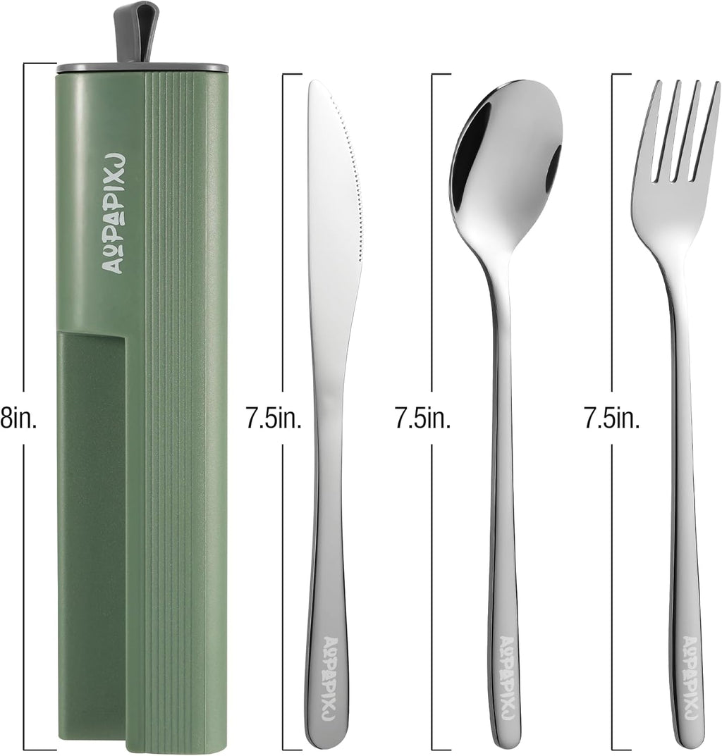 Skiennix Reusable Stainless Steel Utensils Set - Portable Flatware Kit with Case & Phone Stand for Travel, Camping, Outdoor Activities