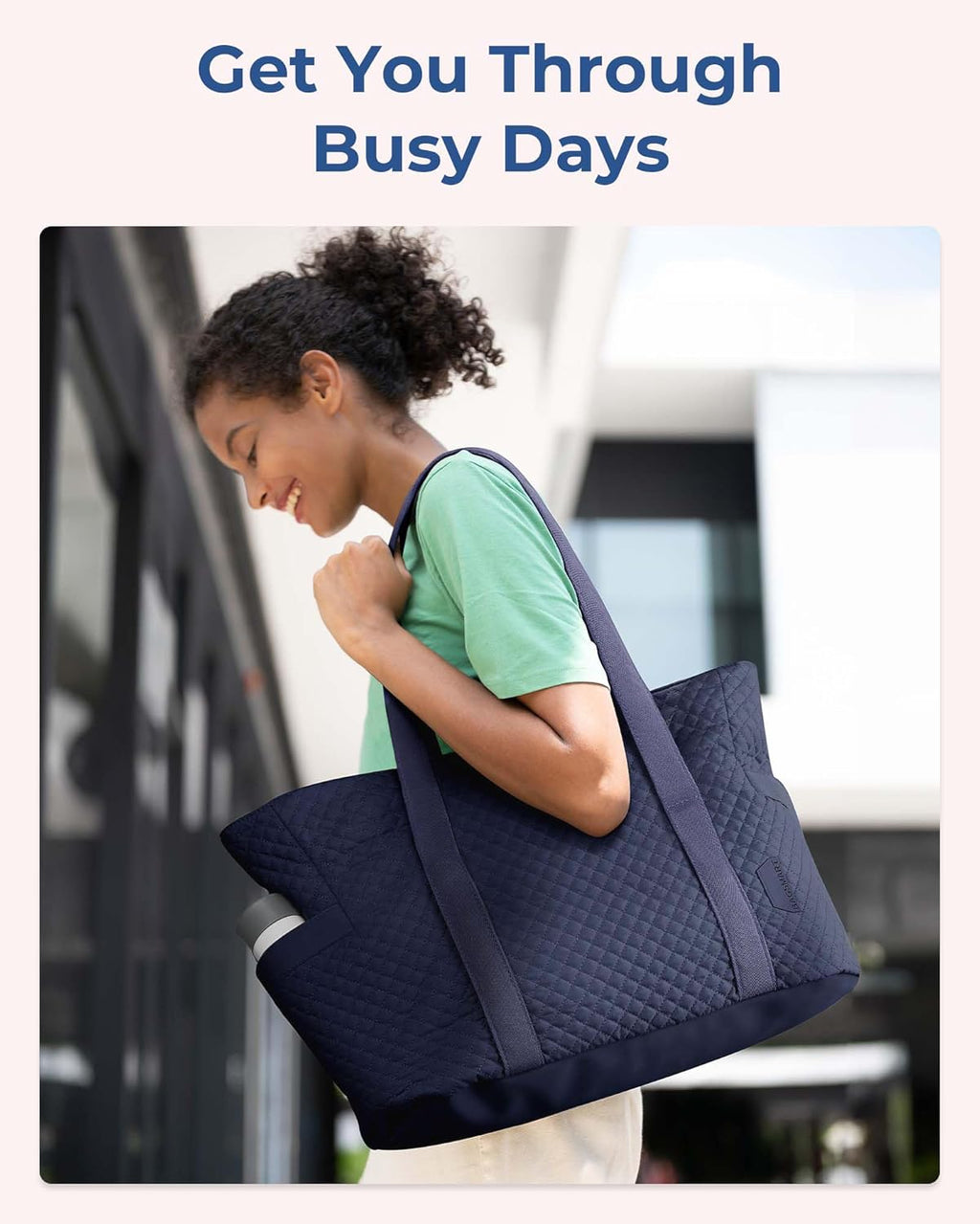 BAGSMART Tote Bag for Women - 20L Quilted Puffer Work Bag with Zipper | Ideal Travel & Nurse Essentials