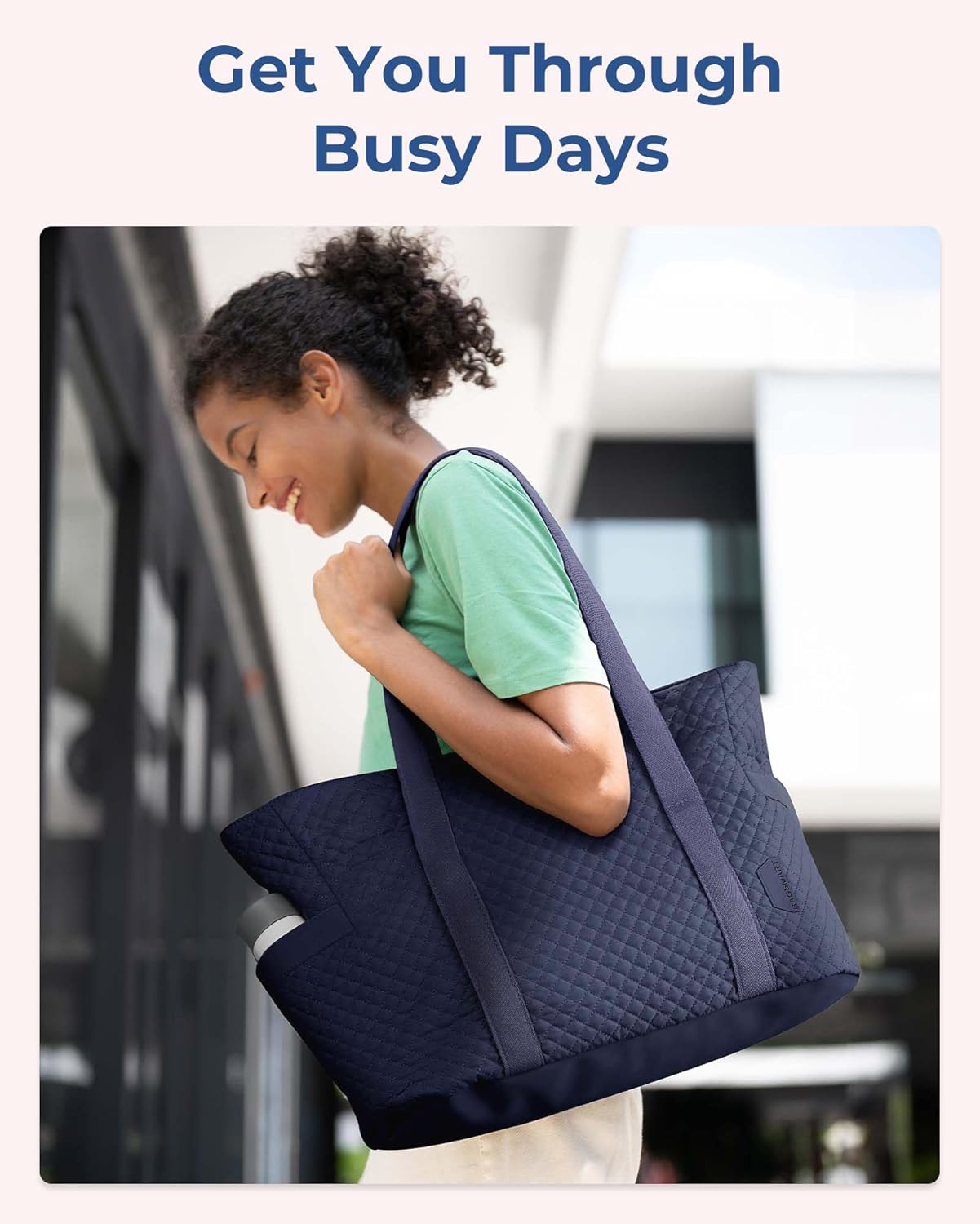 BAGSMART Tote Bag for Women - 20L Quilted Puffer Work Bag with Zipper | Ideal Travel & Nurse Essentials