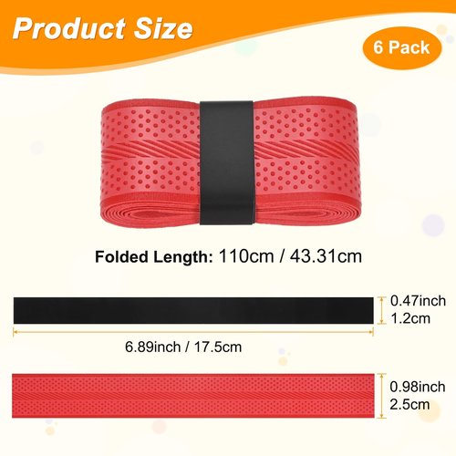 M METERXITY 6-Pack Golf Grip Wrapping Tapes PU Tennis Overgrip Grip Tapes Anti-Slip Sweat Absorbent for Golf/Racquetball/Badminton/Squash/Baseball Bat Handle Red