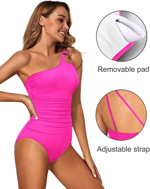 Holipick One Shoulder One-Piece Swimsuit - Tummy Control, Modest Full Coverage, Keyhole Design