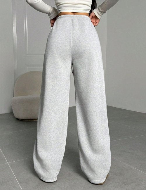 HeSaYep Wide Leg Sweatpants Women Baggy Fleece Lined High Waisted Sweat Pants Drawstring Casual Trousers Straight Leg y2k Pants with Pockets Grey M