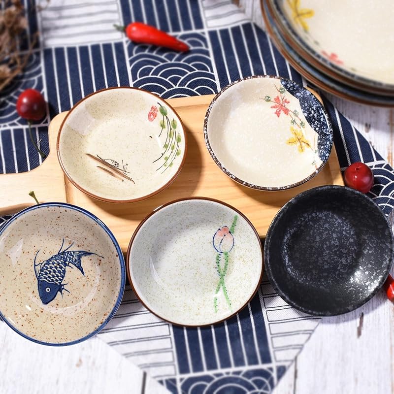Soy Sauce Dishes Set of 5, 3.8 in – Japanese Style Dipping Bowls (GS)