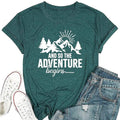 Women’s Mountain Adventure Begins Graphic Tee – Camping Hiking Shirt, Green, Large