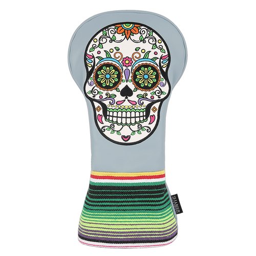 SHABIER Grey Golf Driver Headcover with Green Eyes Embroidery Sugar Skull Design for Golf Driver Club
