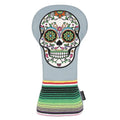 SHABIER Grey Golf Driver Headcover with Green Eyes Embroidery Sugar Skull Design for Golf Driver Club