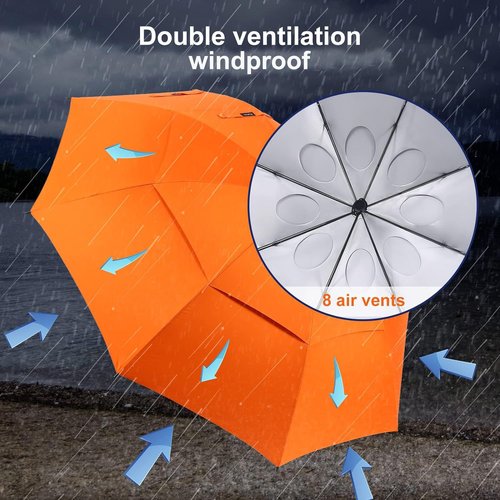Doubwell Storm Proof Umbrella Sports Golf Umbrella 62 Inch Large Size Sturdy Umbrella UV Protection And Resist Up 55 MPH Strong Wind For Men And Women (Orange)