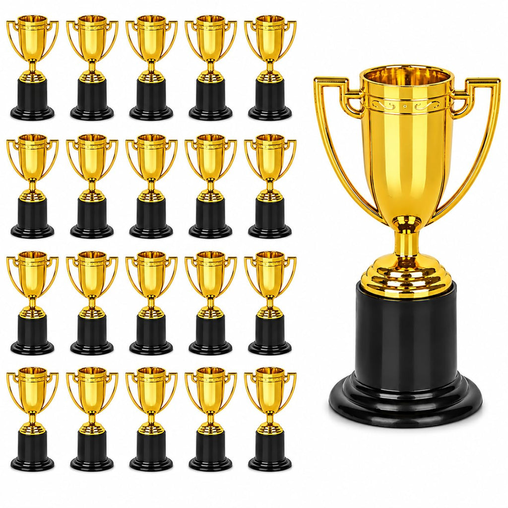 Juvale Mini Trophies Bulk - 4 in, Gold-Plated Plastic, 24-Pack - Trophies for Kids & Adults - Sports, School & Party Awards