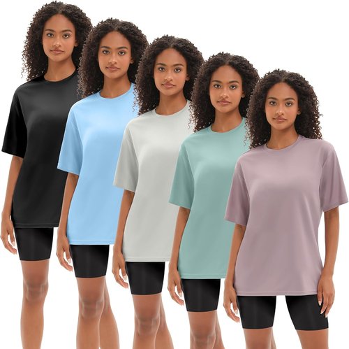 Kinglaman Workout Oversized T-Shirts for Women - 5 Pack Plus Size Dry Fit Athletic Tees