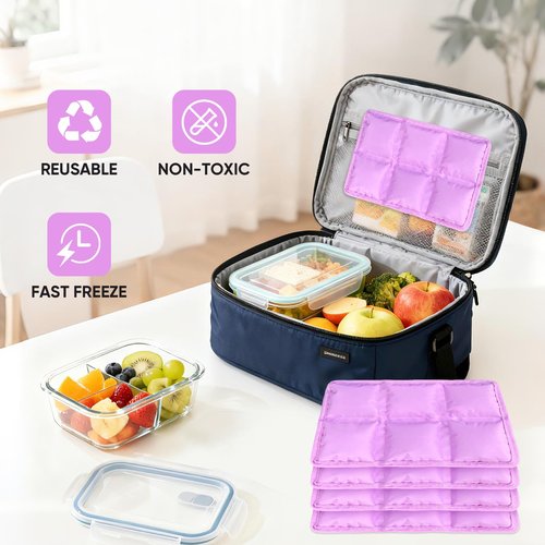 Ice Packs for Lunch Boxes & Coolers -Slim Reusable Space Saving Cooler Ice Packs,Water Absorption (6”x4”x0.7”) -Purple, Non-Toxic Cooler for Picnic,Sports & Camping