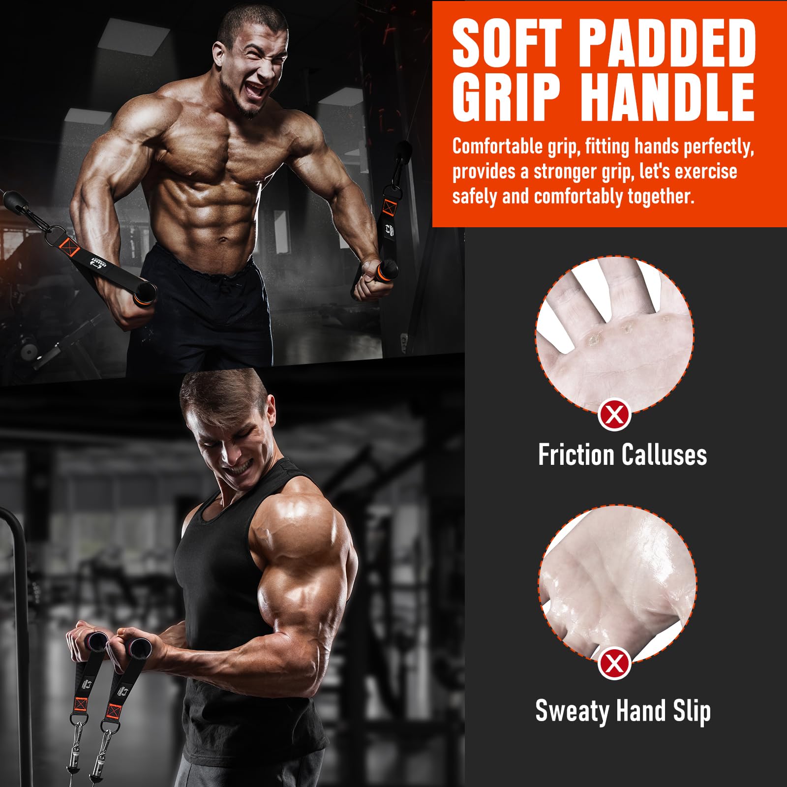 Heavy Duty Exercise Handles, Gym Cable Handles for Cable Machine Attachments, D Handle Cable Attachments, Handles for Resistance Bands, Workout Accessories, Fitness Equipment for Home Gym