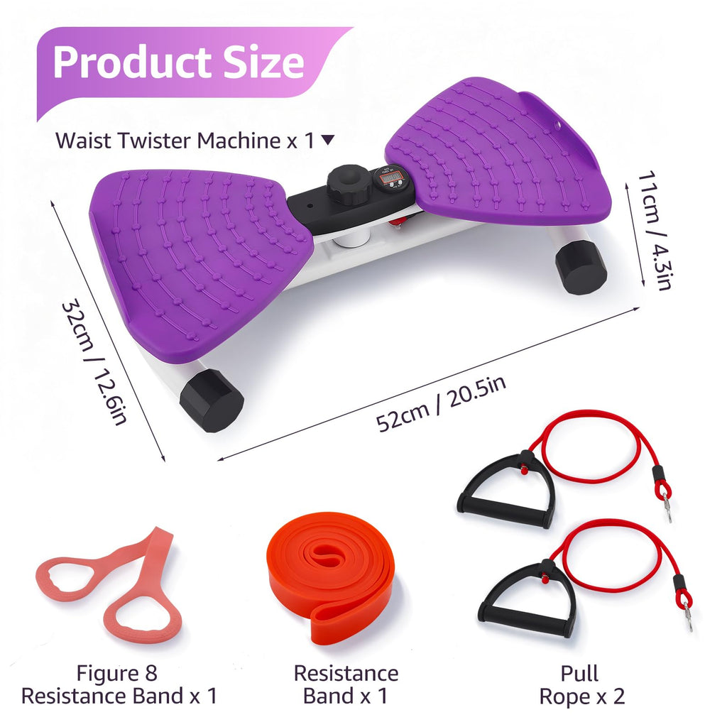 Waist Twister Machine Exercise, Ab Twister Board with LED Digital Display Track Time, Reps, 330 lbs Capacity Calories Noiseless Waist Twisting Fitness Tool with Resistance Bands And Elastic Bands