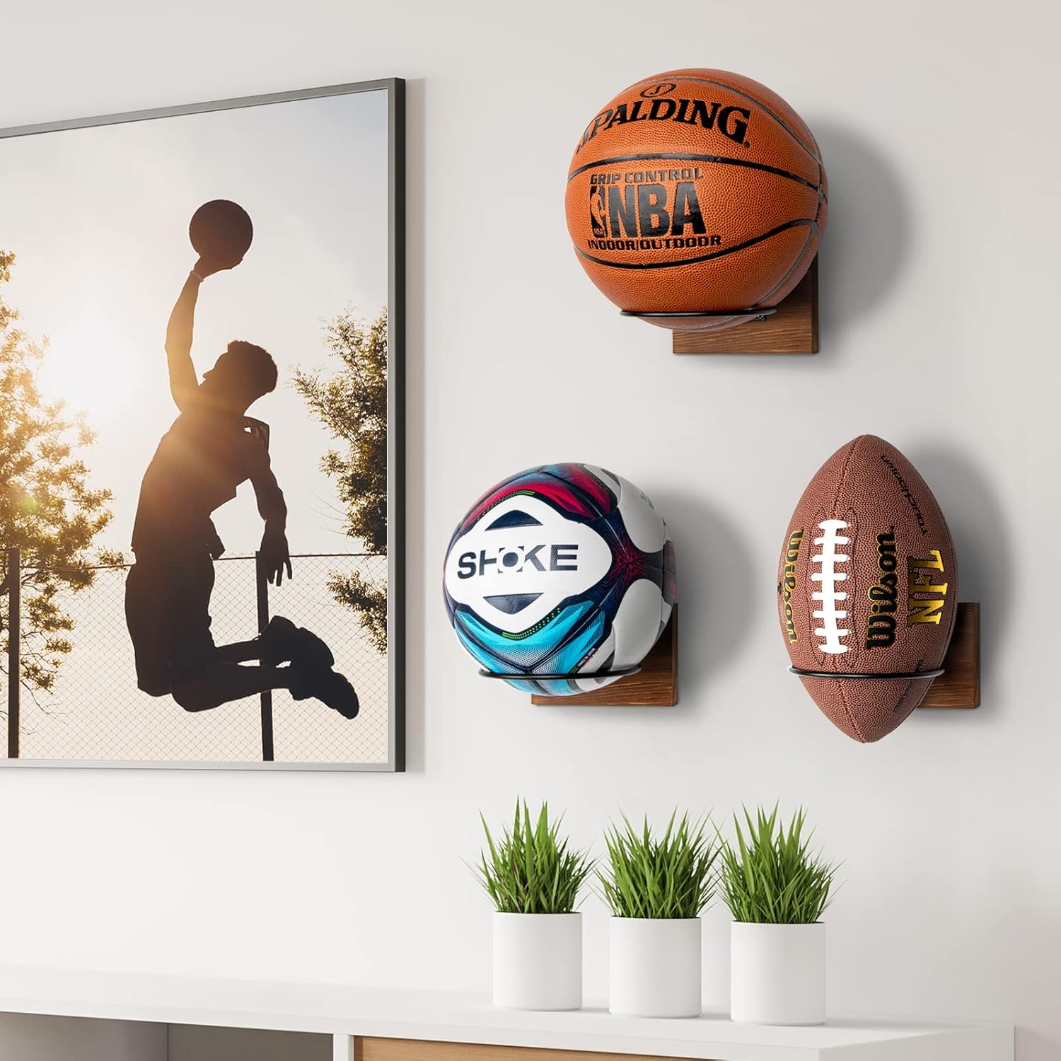 PUERSI Wall-Mounted Ball Holder - Versatile Display Storage for Basketball, Football, Soccer, Volleyball