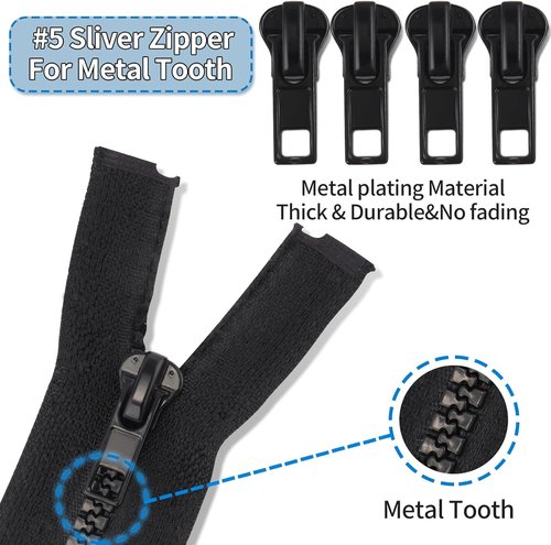 Domthent Zipper Repair Kit,#5 Zipper Pull Replacement,76pcs Fix a Zipper Repair Kit Including Automatic Lock Zippers Pull,Bottom Stop and Top Stop for Repairing Jackets,Coats,Boot,Backpacks,etc (76)