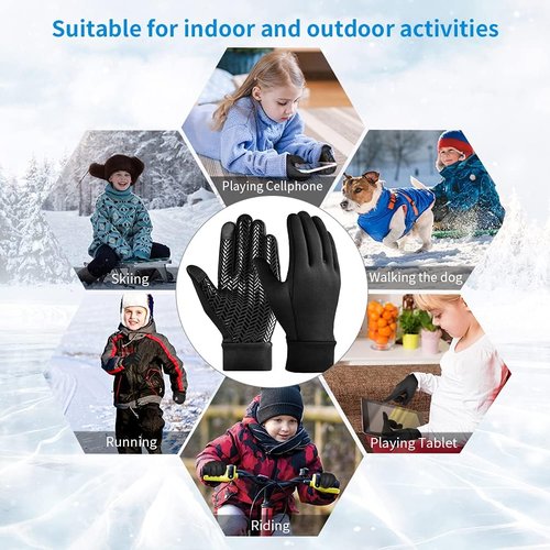 EEFOW Kids Winter Touch Screen Gloves - Waterproof Fleece, Anti-Slip Mittens for Ages 4-12