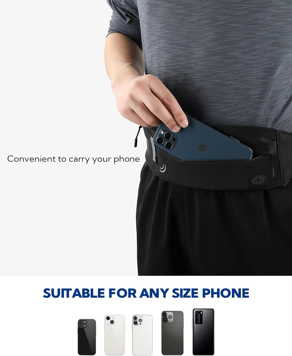 WATERFLY Running Belt - Slim Fanny Pack for Jogging & Fitness | Adjustable Phone Holder in Black