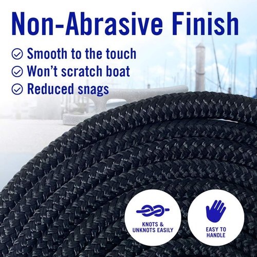 Better Boat Dock Lines - 3/8" x 15ft Double Braided Nylon Rope, Marine Grade Mooring Line, Black