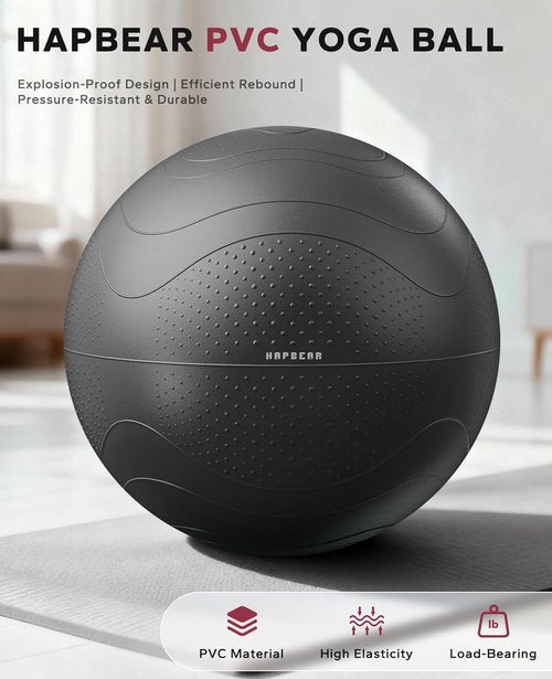 HAPBEAR Exercise Ball - Anti-Burst Slip-Resistant Yoga & Pilates Ball for Core Training | 22''/26''/30'' with Quick Pump & 3 Resistance Bands