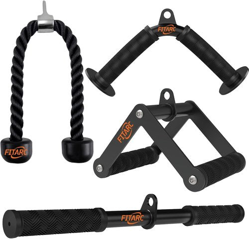 Fitarc Cable Machine Attachment Set - LAT Pulldown Attachments with Non-Slip Grips | Black
