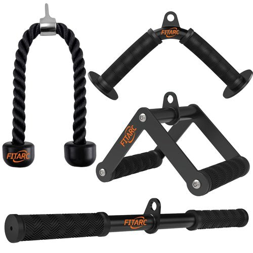 Fitarc Cable Machine Attachment Set for Gym & Home Workouts, LAT Pulldown Attachments with Non-Slip Grips, Black