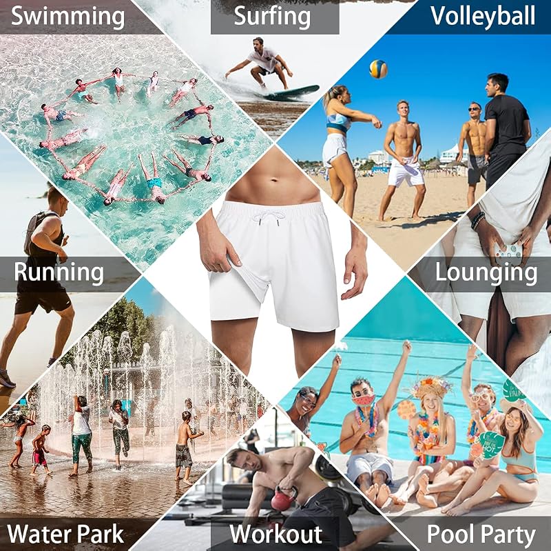 Mens Swim Trunks with Compression Liner Anti Chafe Quick Dry UPF 50+