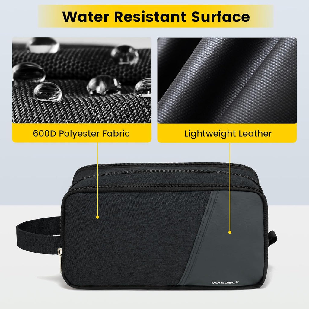 Vorspack Travel Toiletry Bag - Water-Resistant Men's Skincare Organizer | Ideal for Bathroom Essentials - Black