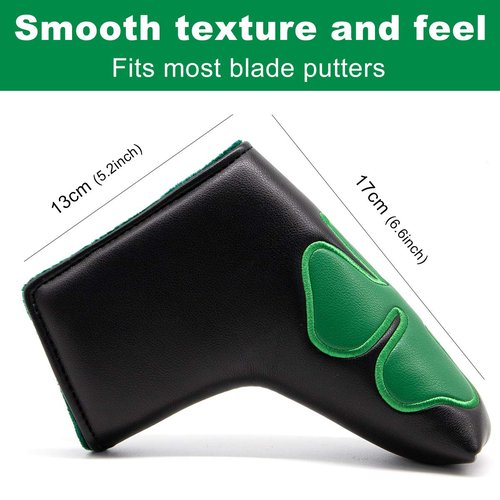 Barudan Golf Shamrock Clover Blade Putter Cover Headcover Club Protector with Magnet Closure fits Blade Style putters (Black)