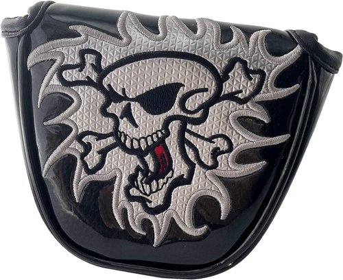 Gbourly Golf Club Skull Mallet Putter Cover Magnetic Closure Heel Shaft PU Leather Putters Headcover, Black