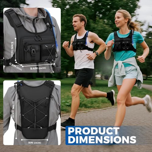 Criuage USA Original Patent Running Hydration Vest Backpack, Lightweight Chest Pack with 2.0L Water Bladder Bag Daypack for Hiking Running Cycling Race Marathon for Women Men (Black V2, Standard)