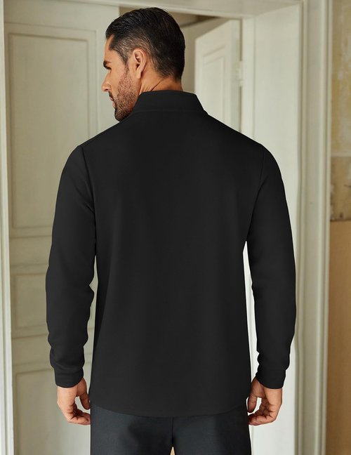 COOFANDY Men's Lightweight Quarter Zip Pullover Sweatshirt - Casual Long Sleeve Polo Shirt