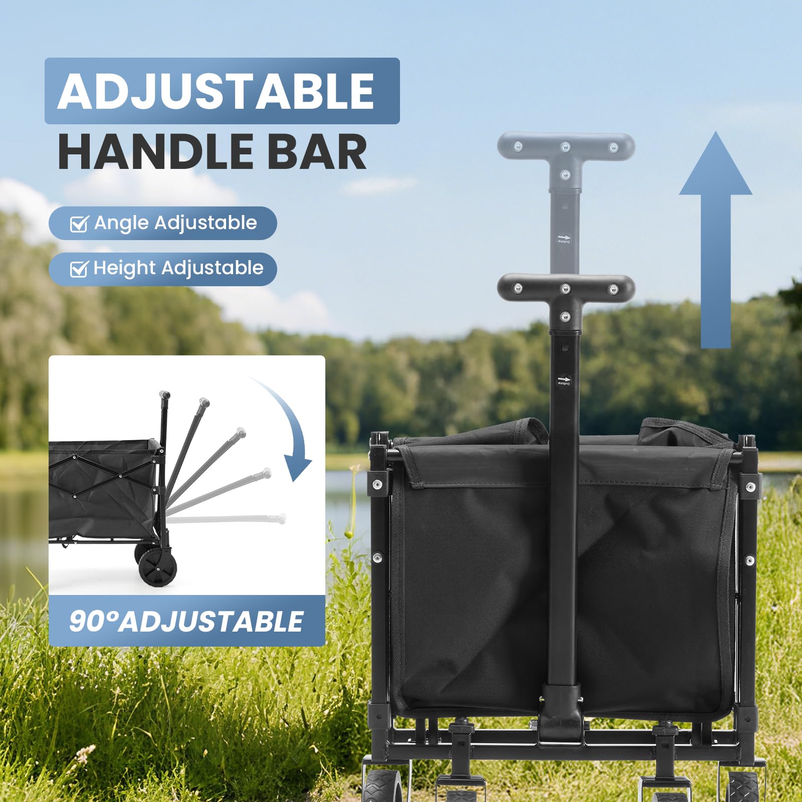 DUMOS Collapsible Wagon with Wheels, 176 lbs Wagons Carts Foldable Wagon Cart with Flexible Handle, Lightweight Portable Folding Utility Grocery Shopping Cart for Grocery Sports Garden Camping - Black