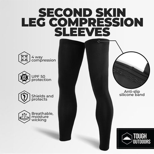Tough Outdoors Leg Compression Sleeve - Leg Sleeves for Men & Women - UV Compression Sleeves for Men - Calf Sleeve - Basketball Football Cycling