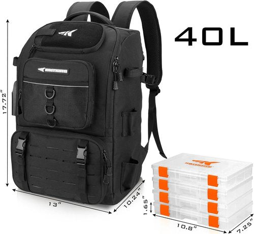 KastKing KarryAll Fishing Tackle Backpack - Rod Holder & 4 Tackle Boxes | 40/26L Storage Solution