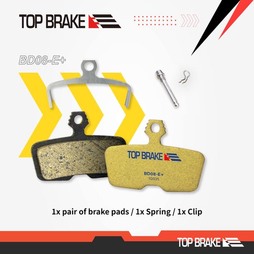 TOP BRAKE Disc Electric Bike Brake Pads for AVID SRAM Code R/RE/RSC Guide RE | E-Bikes, E-MTB, Bike Parking | E-Bike Compound,Long Lasting,Premium E+ Version,Gold (PIN Included)